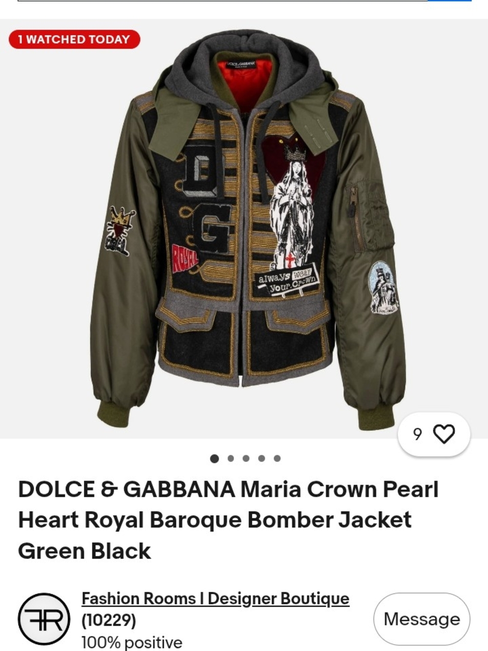 Dolce & Gabbana Olive Green and Black Baroque Embroidered Bomber Jacket